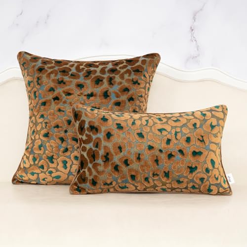 Alerfa Green Brown Floral Throw Pillow Cover 20 x 20 Inch Cut Velvet Sqaure Luxury Decorative Pillow Cover for Couch Living Room Bedroom - color: Green Brown, size: 20" x 20" (Pack of 1)