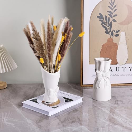 Frosted Porcelain Floral Handmade Vases,Frosted Ceramic vases,Geometric Ceramic Flower Vase for Modern Home Decoration and high-end Wedding,Matte Frosted Texture Bud Flower Vase (2pcs Set) - color: 2pcs Set