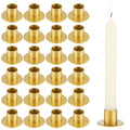 24 Pack Gold Taper Candle Holder Bulk for Pillar Candles, Metal Short Skinny Retro Flat Gold Tapered Candlestick Holders for Weeding Christmas Thanksgiving Dinner Party Table Centerpieces Decor