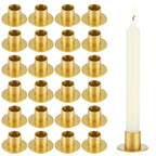 24 Pack Gold Taper Candle Holder Bulk for Pillar Candles, Metal Short Skinny Retro Flat Gold Tapered Candlestick Holders for Weeding Christmas Thanksgiving Dinner Party Table Centerpieces Decor