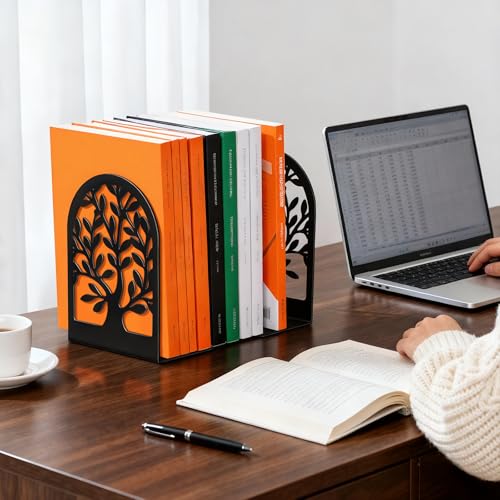 HappyHapi Decorative Bookends for Shelves, 7 Pair Metal Book Ends for Heavy Books, Black Book Stopper for Home Office Library, 6.9" x 4.7" x 3.5"（14 Pcs）