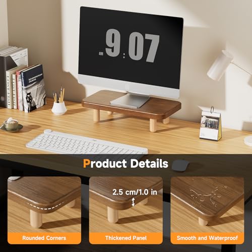 Monitor Stand Riser, 16Inch Wood Desk Organizer with Monitor Stand & Storage Computer Monitor and Laptop Riser Multifunctional Laptop Stand Desk Organizer for Office Home Screen/Laptop Walnut
