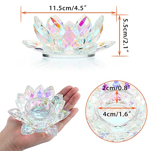 OwnMy Crystal Lotus Flower Tea Light Holder Lotus Petals Votive Candle Holder Candle Lamp, Crystal Flower Tealight Candle Stand for Wedding Table Centerpieces Home Decors (AB Color) - color: Ab Color