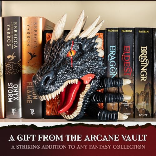 Dragon Bookend | Pops Off Your Shelf | Solid Build | Use Between Books or on a Bookshelf End or Book Nook | Fantasy Dragon Decor | Gothic Medieval Shelves Booknook Bookends (Obsidian Black) - color: Obsidian Black