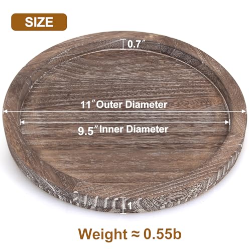 Round Decorative Wood Trays for Coffee Table Counter Farmhouse Kitchen Home Decor Centerpiece Small Wooden Candle Holder Tray Circular Serving Platter Circle Rustic Dining Table Bathroom Perfume Tray - color: Washedwhite, size: 11"