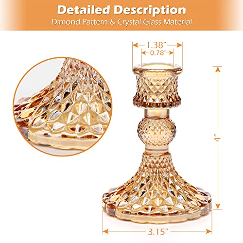 DARJEN Candlestick Holders Set, 12Pcs 4" H Taper Candle Holders Bulk, Glass Candle Holders for Wedding, Festival, Party & Windowsill Decor, Gold - color: Gold Dimond Pattern