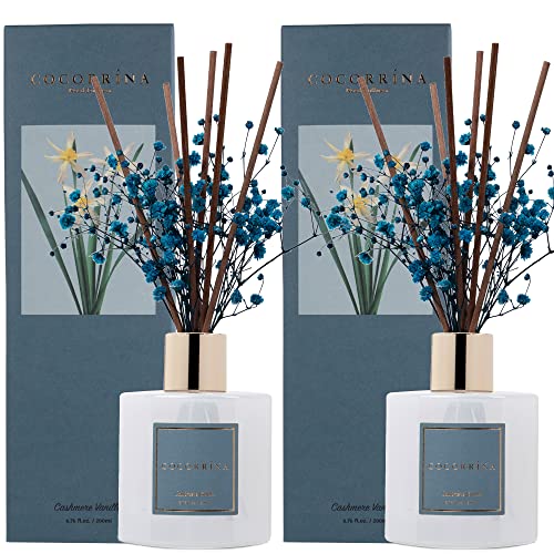 Cocorrína Premium Reed Diffuser Set with Preserved Baby's Breath & Cotton Stick Cashmere Vanilla 2 Packs, 6.7oz Scent Fragrance Oil Diffuser for Bedroom Bathroom Home Décor - size: 6.7 Ounce/2pack