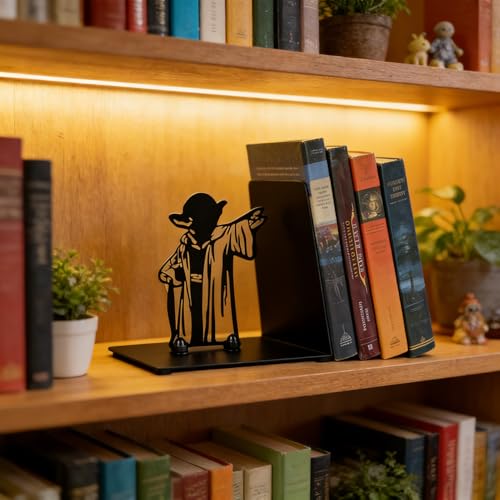 Master Yoda Force Metal Bookend, Black Metal Bookend,Double-Sided Yoda Pattern, Creative Gift for Star War Lovers,Decor for Home, Office & Kids Room (Master)