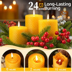 Hand-Rolled Beeswax Candles,2.8x3in-6PCS,All Natural Honeycomb Beeswax Pillar Candles,144 Hours Long Burning Bees Wax Candles for Home,Dripless Smokeless Unscented Honeycomb Pillar Candle - color: 2.8x3in, size: 6pcs