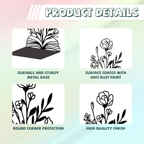 Peacoblue Metal Bookends for Shelves, Modern Decorative Heavy Duty Study Book Support Stoppers for Office, Desk, Shelf, Room 5.3"x4.3"x7.9" Cast Iron Simple Tall Bookends, 1 Pair (Books and Flowers) - style: Books and Flowers