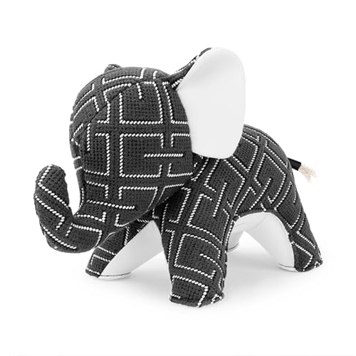 Zuny Artist Edition Elephant Abby Bookend - Kvadrat Grid Gray White, Handmade Leather Single Book End, Checkered Grid Textile Designer Collaboration Home Decor for Bookshelf Desk, 11 x 4.3 x 7.4 - color: Elephant Abby K-grid