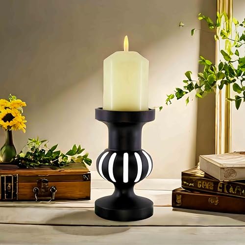 Wooden Candle Holders Pillar,Vintage Seaside Pillar Stand for Dining Table Centerpiece, Coffee Table, Mantel, Or Any Table Top，Free Standing Farmhouse Candle Holders. - color: Black-02
