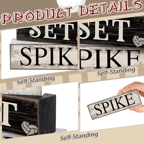 Yuntau 4 Pcs Volleyball Centerpieces for Table Volleyballs Tiered Tray Decorations Wooden Bump Set Spike Farmhouse Decorative Faux Book Stack Block Sign for Room Shelf Coffee Table Fireplace Mantel - style: Volleyballs