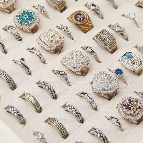 Stackable Jewelry Organizer Tray For Drawers,White Leather Small Earring Storage Tray,Bracelet And Necklace Display Box,Jewelry Ring Display Case (Creamy White 80 Grids Ring) - style: Creamy White 80 Grids Ring