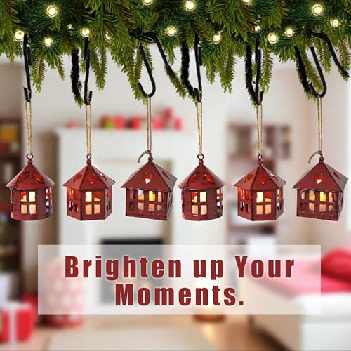 TRIROCKS 6 Pcs Mini Table Centerpieces Candle Lanterns 4" H Decorative Hanging Tealight Holders House Bulk for Wedding Farmhouse Christmas Dinner Party Indoor Outdoor Gifts(Wine Red Brushed Black)