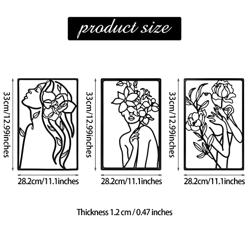 CHENGU 3 Pieces Metal Minimalist Abstract Woman Wall Art Line Drawing Wall Art Decor Single Line Female Home Hanging for Kitchen Bathroom Living Room - style: Floral Style