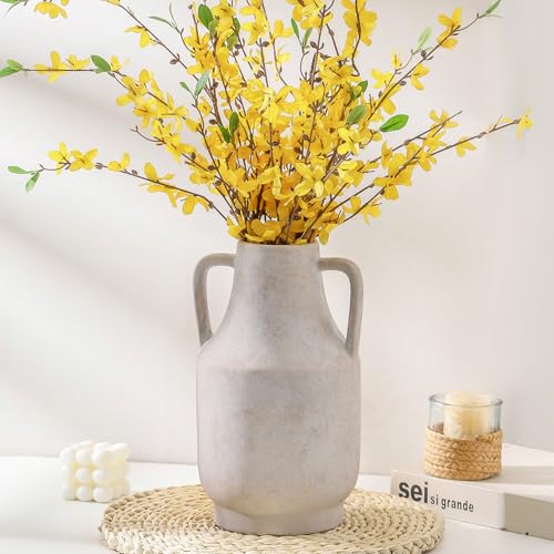 Mitt&Ditt Ceramic Flower Vase with Handles, 11 inch Tall Off-White Vase, Large Decorative Terracotta Vases, Farmhouse Rustic Pottery Vases for Home Decor, Living Room, Table - color: A-11"h-antique