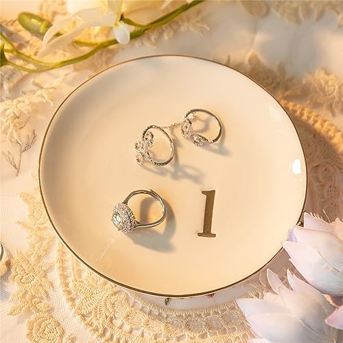 Ceramic Ring Holder for Jewelry, Jewelry Tray, Ring Dish, Aesthetic Room Decor, Engagement Gifts Bride Gifts Wedding Gifts for Women, White, 4.75"(L) - color: L