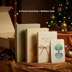 Decorative Book Box Set of 3 with Storage - Linen Hardcover Faux Books for Coffee Table, Bookshelf - Includes Energy Card & Keepsake Gift (Beige)