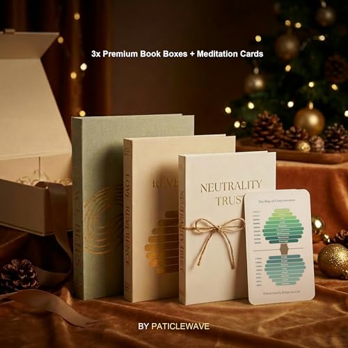 Decorative Book Box Set of 3 with Storage - Linen Hardcover Faux Books for Coffee Table, Bookshelf - Includes Energy Card & Keepsake Gift (Beige)