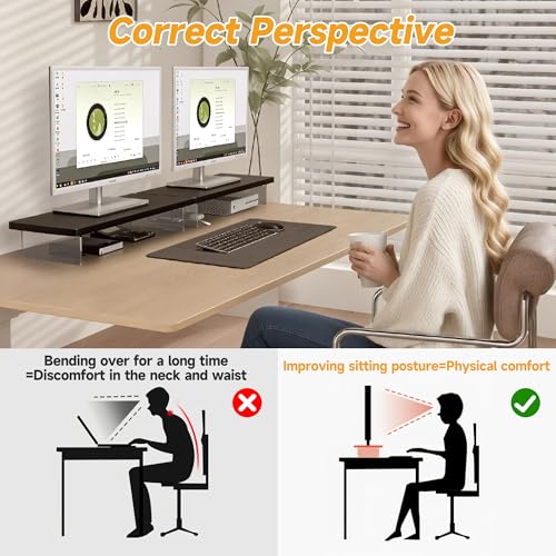 Computer Monitor Stands, Wood & Acrylic Computer Monitor Stand, Desk Monitor Stand Underneath Storage For Office, Home, School Supplies, 15.7" L (Black) - color: Sesame Black