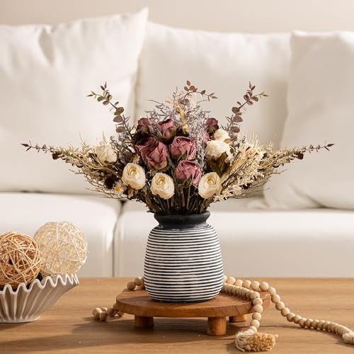 Ceramic Rustic Vase, Small Flower Farmhouse Vases Home Decor, 6“ Short Pottery Decorative Pampas Vase for Table Living Room Entryway Mantel Bookshelf Bedroom Bathroom Kitchen-Black - color: 6“ H - Black