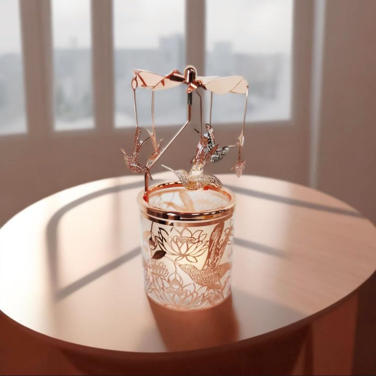 Carousel Candle Rotary Candle Holder for Home Decoration, Funny Birthday Gift for Grandma Wife Daughter, Unique Birthday Gift for Women, Rotating Candles for Mom (Gold Hummingbird)