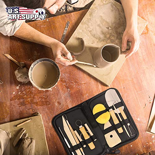 U.S. Art Supply Pottery & Clay Tools Set (12-Piece) - Includes Pottery Tools, Canvas Case for Sculpting, Ceramics, and Easy Storage & Transport - size: 12-Piece with Nylon Case