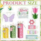 Vercraft 11 Pcs Spring Table Decorations Tulips Tiered Tray Decor Butterflies Home Centerpiece Decorative Wood Books Table Top Decor Flower Wooden Sign for Party Supplies - style: Spring