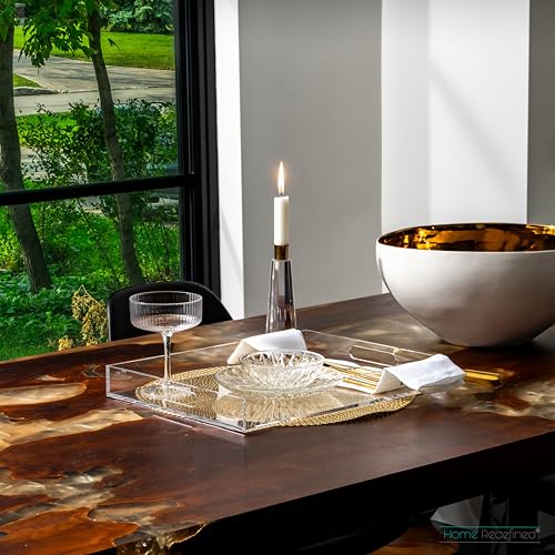 Modern Elegant 16"x12" Rectangle Acrylic Lucite Plastic Decorative Tray Clear Serving Tray with Clear Handles Food Fruit Display Makeup Perfume Storage for All Occasion's By Home Redefined - color: Clear