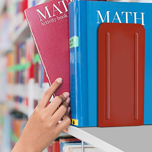 Acrimet Metal Bookends, Jumbo Size 9" H x 4" W x 4-1/2" D, Non-Skid Book Stand for Shelves, Heavy Duty Book Stopper, Red, 1 Pair - color: Red
