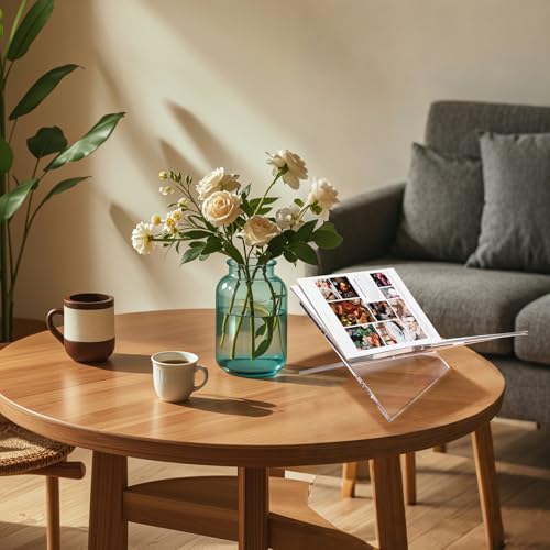 Acrylic Book Stand Large Clear Acrylic Book Holder, 12.5" x 9.5" x 5.7", Open Book Holder Stand for Display and Reading Cookbooks, Art Books, Bibles, Magazines - Home and Office - color: Clear, size: Large