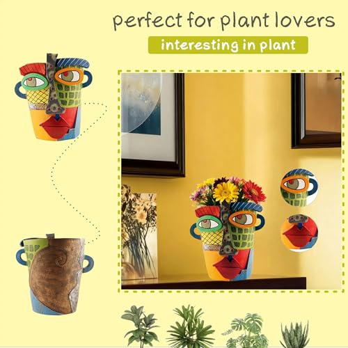 Picasso Abstract Face Flower Pot,Unique Resin Crafted Planter with Drainage Holes,Interesting Colorful Planter with Human face,for Indoor and Outdoor Botanical Home décor (Modern) - style: Modern