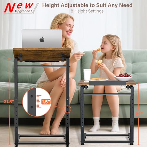 Tv Tray Table, 8-Level Adjustable Height Couch Side Table，90° Tilt Angle Adjustments C-Shaped End Table, with Phone & Tablet Slot Sofa Computer Desk for Couch, Sofa, Bed, Chair, Living Room (Brown) - size: 1 pcs