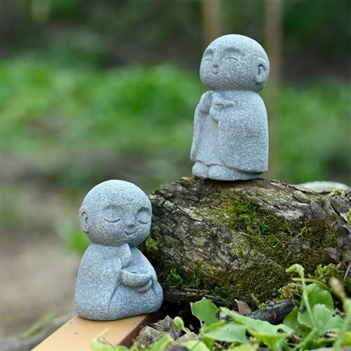 livelyfish Japanese Monk Statue Praying Zen Sandstone Mini Buddha Statues Asian Garden Sculptures for Wealth Good Luck Feng Shui Home Decor, H - color: H