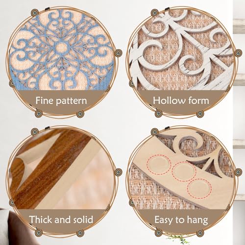 Zzbakress 4 Pieces Farmhouse Wall Decor Rustic Circle Wall Decor Wooden Hollow Carved Round Wall Art for Living Room Bedroom Kitchen Bathroom Home Wall Decoration (Delicate, Colorful) - color: Delicate, Colorful