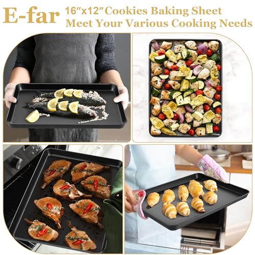 E-far 16x12 Inch Baking Sheet, Non-stick Cookie Sheet Pan for Oven Baking Cooking Roasting, Carbon Steel Tray Metal Bakeware for Jelly Roll Steak, Non-toxic & Warp Resistant, Easy Clean - size: 16x12x1 Inches