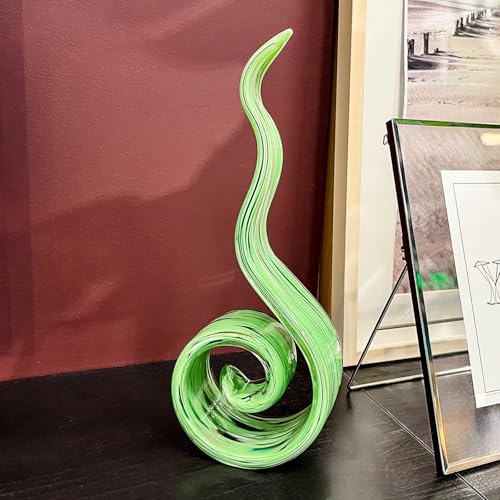 11.4" Tall Hand-Blown Glass Sculpture Murano-Style Sculpture Art Ornament Statue Figurines Home Decor Accent Piece Coastal Ocean Nautical Home Decor,Shelf,TV Stand,Tabletop Centerpieces,Wonderful Gift - color: Green
