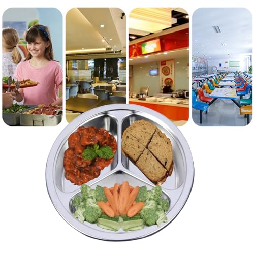 Stainless Steel Divided Plates 2 Pack 9.5 Inch Portion Control Plate 3 Sections Mess Trays for Adults Bariatric Weight Loss & Diabetic Diet, Reusable Camping Food Tray Unbreakable Lunch Plates - size: 9.5 Inch (3 Sections)