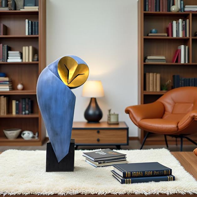 Mid-Century Modern 15 Inch Resin Owl Sculpture - Handmade Vintage Home Decor Statue for Bookshelves, Office Desk, Mantel & Collector Display - color: Blue