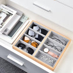 Natural bamboo Glasses Eyeglass Eyewear Sun glasses Sunglasses Box Storage Case Tray Display Showcase Organizer Box - color: Grey 8 Grids