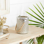 Deco 79 Glass Handmade Indoor Outdoor Candle Lantern Decorative Lantern Candle Holder with Rope Handle, Lantern 5" x 5" x 13", Silver - size: 5" by 13"