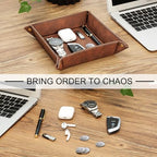 SITHON Valet Tray Desktop Storage Organizer – Premium PU Leather Catchall Bedside Vanity Tray Nightstand Caddy Holder for Keys, Phone, Wallet, Coin, Valentine's Day Gift, Brown - color: Brown