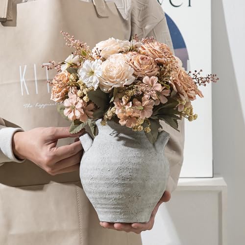Ceramic Flower Vase, 7.36 Inch Rustic Farmhouse Vases Decorative Vintage Vase for Home Decor Table Living Room Kitchen Bedroom Shelf Mantel Wedding Centerpiece - color: Rustic-25011-1