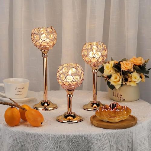 Candle Holder Candlestick Holders- 3Set Gold Crystal Pillar Candle Holders,Metal Candlestick Stands for Wedding Centerpieces,Table Decor for Church,Valentine's Day Housewarming Gift,9Pcs - size: 9Pcs