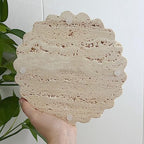 Travertine Marble Tray Round Scalloped Tray Small Serving Platter for Counter, Bathroom, Kitchen, Nightstand, Jewelry Ring Dish Holder (Beige Travertine) - color: Beige Travertine
