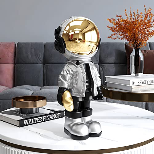 Dosker Astronaut Statues Spaceman Sculpture Polyresin Arts Gifts Silver Figurine Ornament Room Decor for Men,Home and Crafts Desktop Accessories Tabletop Decoration, Living Room, Office, Bookshelf - color: Silver, size: Large