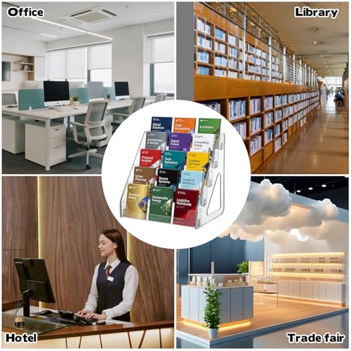 5 Tier Brochure Holder 12x13” Clear Acrylic Literature Display Stand Holds 3 Brochures in One Row Pamphlet Holder Display Stand for Booklets Flyers Table Signs Office Exhibition Store Home, 1 Pack