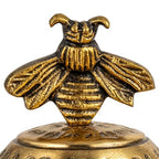 Creative Co-Op Round Hammered Metal Container with Bee Finial, Brass Finish - style: Bee