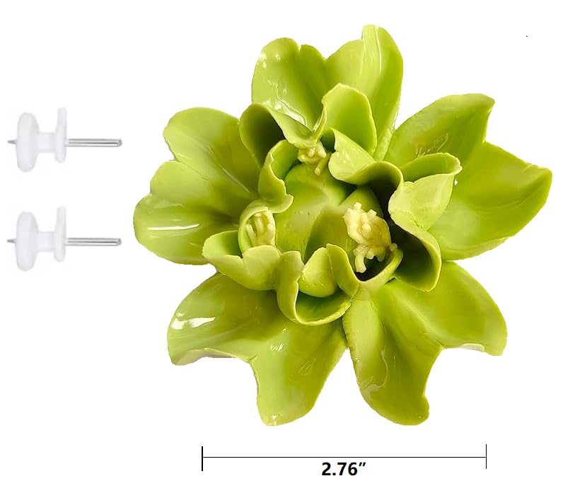 Ceramic Wall Flower Decor Artificial 3D Flower Wall Art，Handmade 3D Wall Art Hanging Sculpture， Porcelain Flower Wall Décor (Green,Crape Myrtle,2.76")
